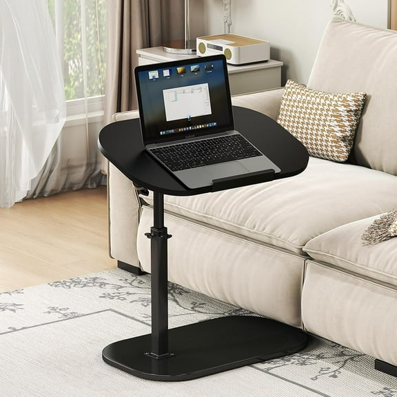 LUOLUO C-Shaped Side Table,Adjustable Height Side Table With 90°Tilting & 360°Swivel,For Living Room or Bedroom,Black