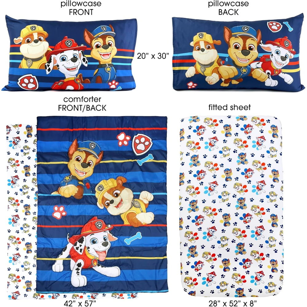 Paw Patrol Multicolor Toddler 3-Pcs Bedding Sheet Set for Kids- Pillowcase, Comforter & Fitted Sheet