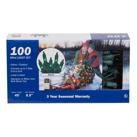 Vickerman 100 Green Mini-Light on Green Wire, 46' Christmas Light Strand