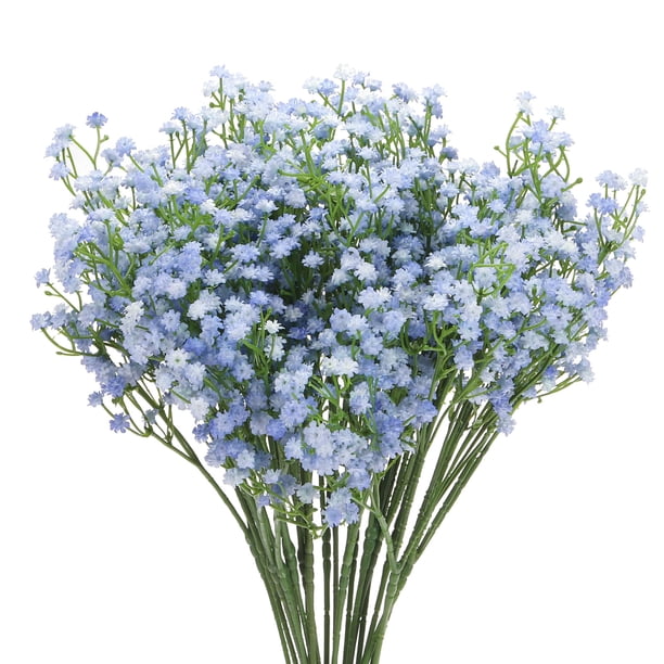 Flores Artificiales Baby's Breath Azul Claro 3 Ramas 21 Piezas Tacto Real