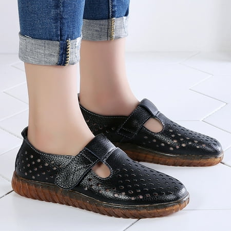 

HIBRO Women Round Toe Hollow Pure Color Shoes Comfortable Single Shoes Peas Boat Shoes