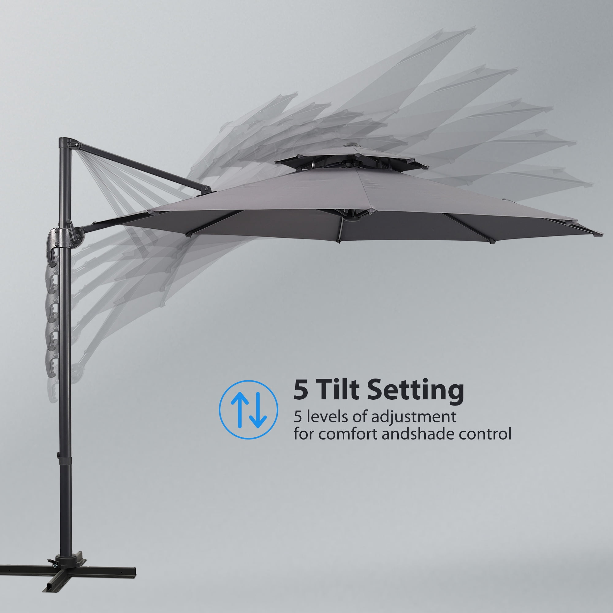 Ainfox 10ft Double Top Heavy-Duty Patio Cantilever Umbrella with Cross Base, Outdoor Large Offset Hanging Aluminum Rotation Sun Shade Umbrella with 360°Rotation Adjustable,Grey