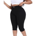 thumbnail image 3 of Gocolloa Plus Size Capris for Women 17" Inseam Stretchy Capri Jean Shorts High Waisted Cropped Pants Black 26W, 3 of 6