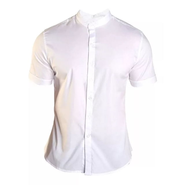 Camisa Manga Corta Hombre Casual Cuello Mao Stretch Blanca