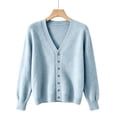 thumbnail image 4 of Wyongtao Womens Button Up Sweaters Soft Knitted V Neck Long Sleeve Solid Color Cardigan Casual Dressy Fall Winter Tops (XL, Sky Blue), 4 of 5