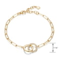 thumbnail image 2 of Cubic Zirconia Lined Double Circle Paper Clip Bracelet in 18K Gold over Sterling Silver Gift for Her, 6.75" + 1.25" Extension, 2 of 6