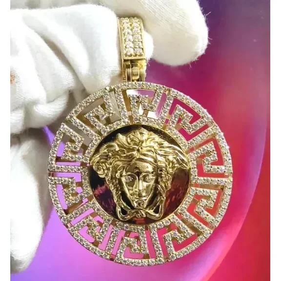 Aishvi Jewels 2.00Ct Round Cut Real Moissanite Medusa Head Pendant 14K Yellow Gold Plated Free 18''Chain