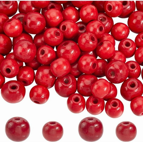 100Pcs 16mm 20mm Dark Red Wooden Beads Round Wood Beads Bulk Natural Spray Painted Vintage Large Hole Loose Spacers