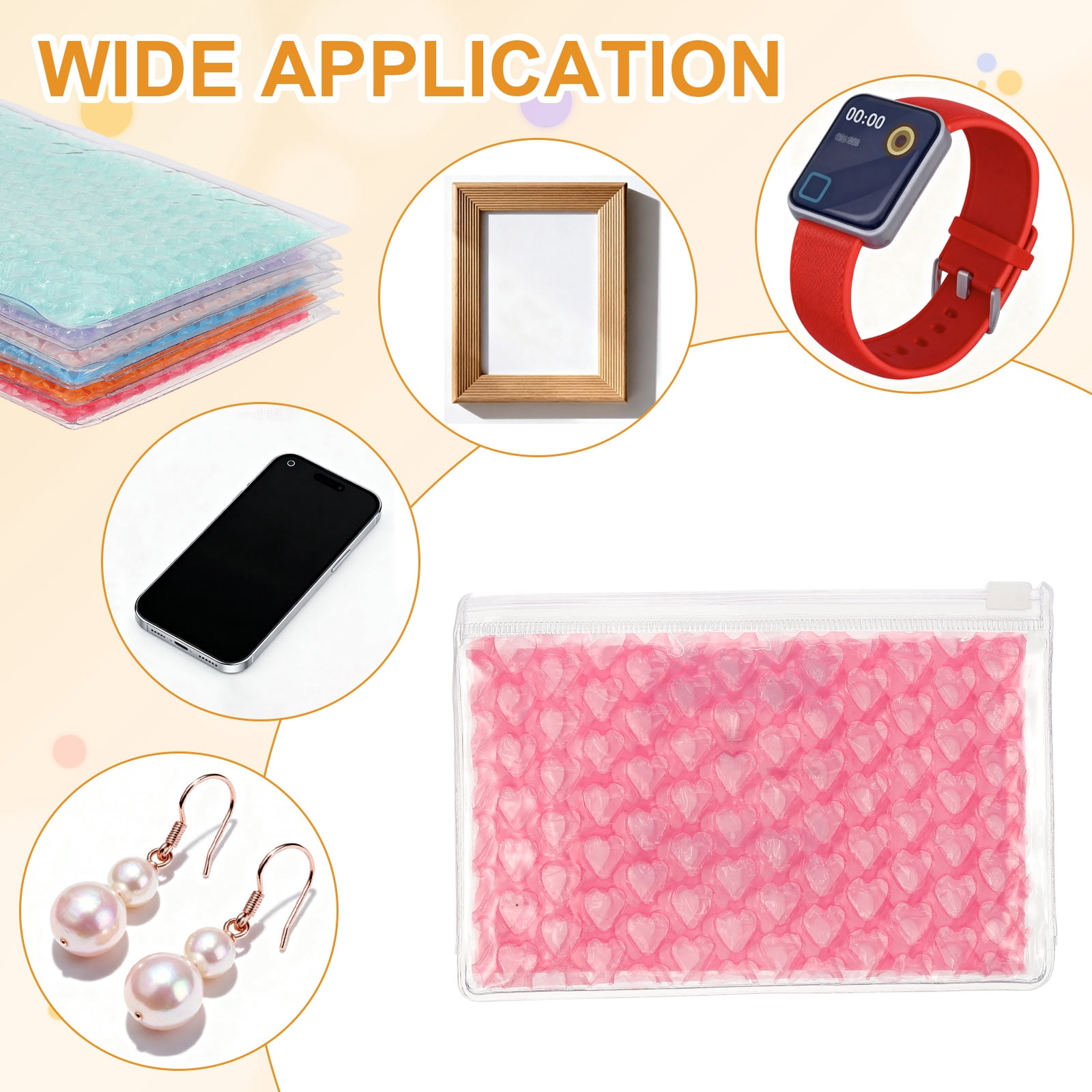 Uxcell 8Pcs Clear Heart Bubble Pouches Zipper Cushioning Bag 5.91x8.66" Lightweight Mailing Storagee Rose Red