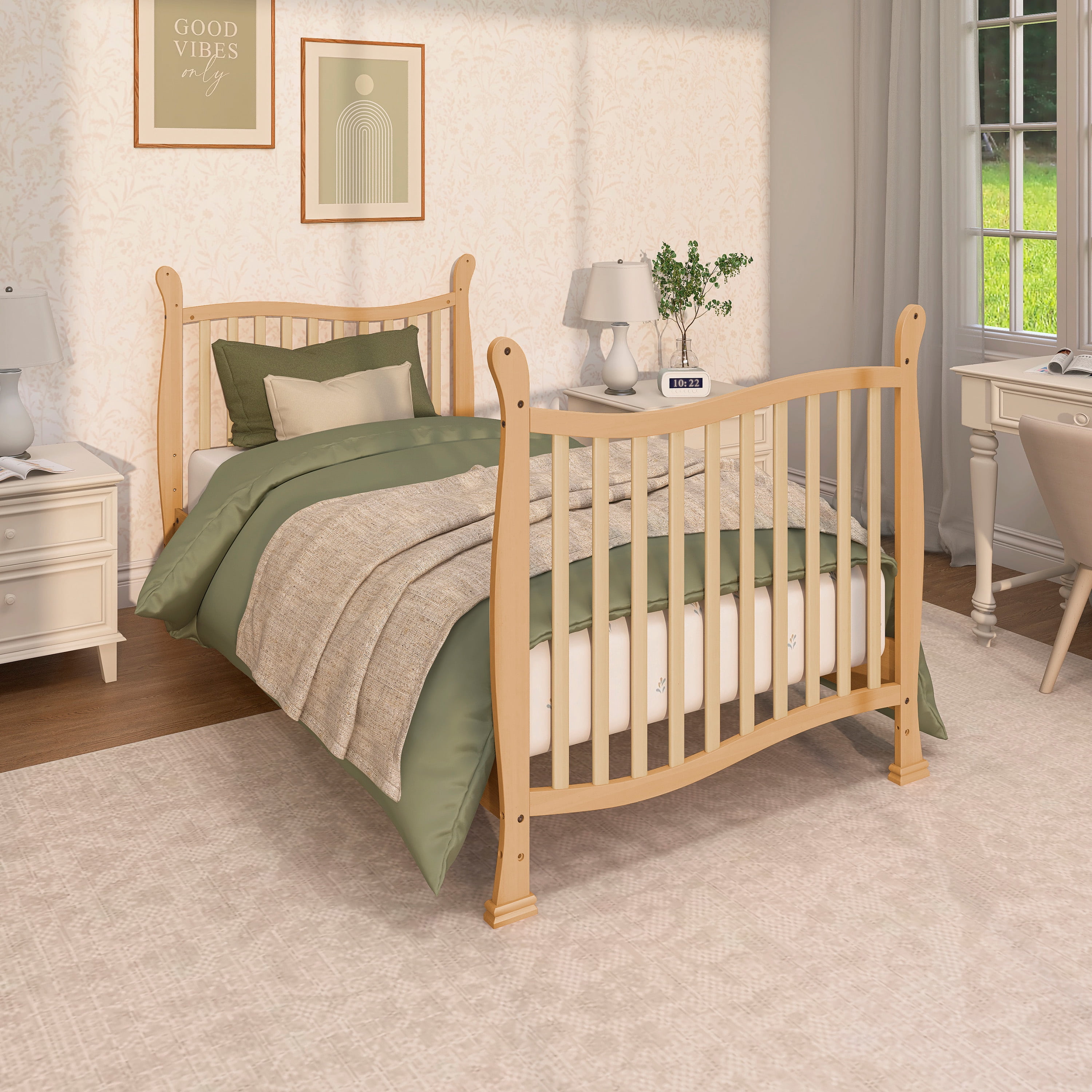 Dream On Me Piper 4-in-1 Convertible Mini Crib, Natural