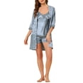 thumbnail image 2 of INSPIRE CHIC Women's 4 Pcs Silk Satin Pajama Set Cami Top Nightgown Lace Robe Sets M Light Blue, 2 of 5