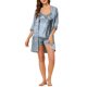 thumbnail image 2 of INSPIRAR CHIC Conjunto de Pijamas de Seda Satinada para Mujeres de 4 Piezas Top de Camisón Bata de Encaje Conjuntos L Azul Claro, 2 of 5