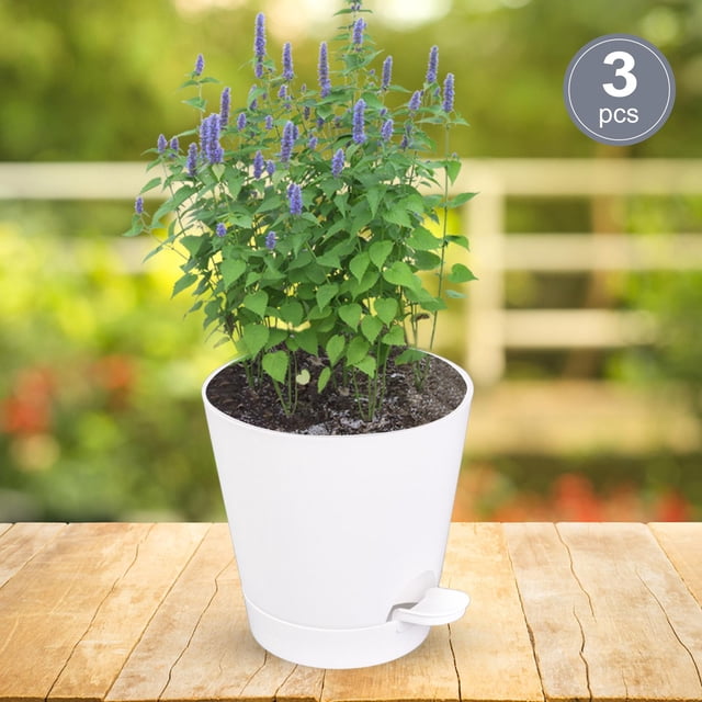 Macetas de riego automático Sharpla con orificio de drenaje 3 piezas 7.5 pulgadas Blanco