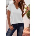 thumbnail image 1 of Women's White V Neck Lace Trim Short Sleeve Top, 1 of 18
