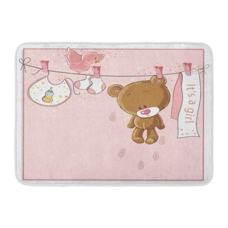 Teddy Bear Bath Collection SIDONKU Pink Bear It Girl Baby Announcement Raster Birth Teddy Boy Cute Sweet Doormat Floor Rug Bath Mat 23.6x15.7 inch ()