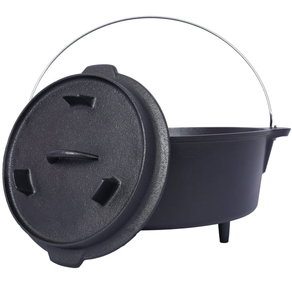 pre-Seasoned Cast Iron Dutch Oven with Skillet Lid for Camping Fireplace Cooking BBQ Baking, 4.5 Quart Black Dutch Oven for Outdoor Cooking