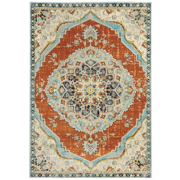 Devon Traditional Oriental Area Rug, Orange/ Blue, 5' x 8'