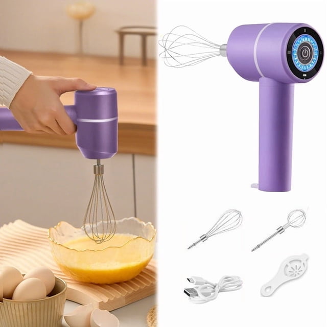 Batteur à Œufs Rechargeable USB, Batteur à Œufs (Compatible avec Diverses Œufs) – Mélangeur à Œufs Polyvalent avec 3 Vitesses de Réglage et Charge Sans Fil