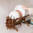 thumbnail image 3 of HBlife Dish Rack,Teak Folding 2-Tier Collapsible Drainer Dish Drying Rack with Utensils Flatware Holder Set, 3 of 8