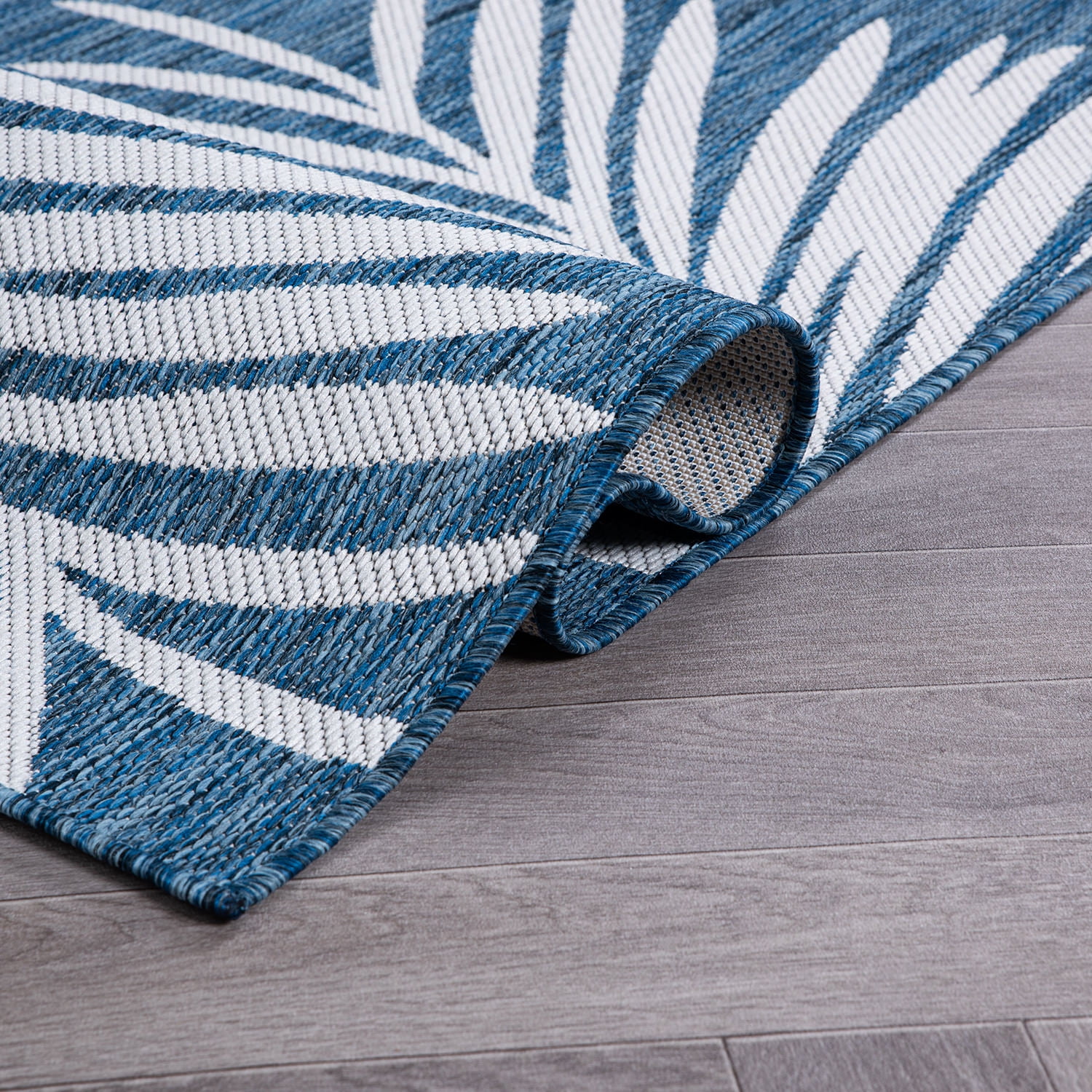 World Rug Gallery Contemporary Palm Leaves Textured Flat Weave Indoor/Outdoor Area Rug - NAVY 5' X 7'