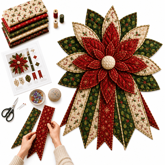 Christmas Character Quilted Door Hanger Sewing Kit, 18 Inch Beginner Friendly Non Woven Fabric DIY Holiday Craft for Front Door Wall Decor