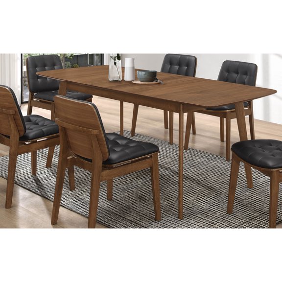 Natural Walnut Extension Dining Table - Solid Wood & Mdf Expandable Table, 59"L X 35.5"W X 29.75"H, Mid-Century Modern Style