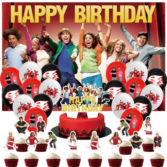 32PCS For High School Musical Theme Birthday Party Supplies Party Favor Set,With 18 Balloons,13 Cupcake Toppers,All in One Party Supply Set