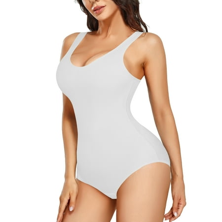

Eleady Women Round Neck Shapewear Bodysuit Tummy Control Sleeveless Tanks Tops Waist Trainer Vest Full Body Shaper Jumpsuit(White Large)
