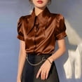 thumbnail image 4 of Ashirexll Tops for Women Trendy Casual Solid Turndown Collar Lace Blouse Short Sleeve Top T Shirt for Daily, 4 of 5