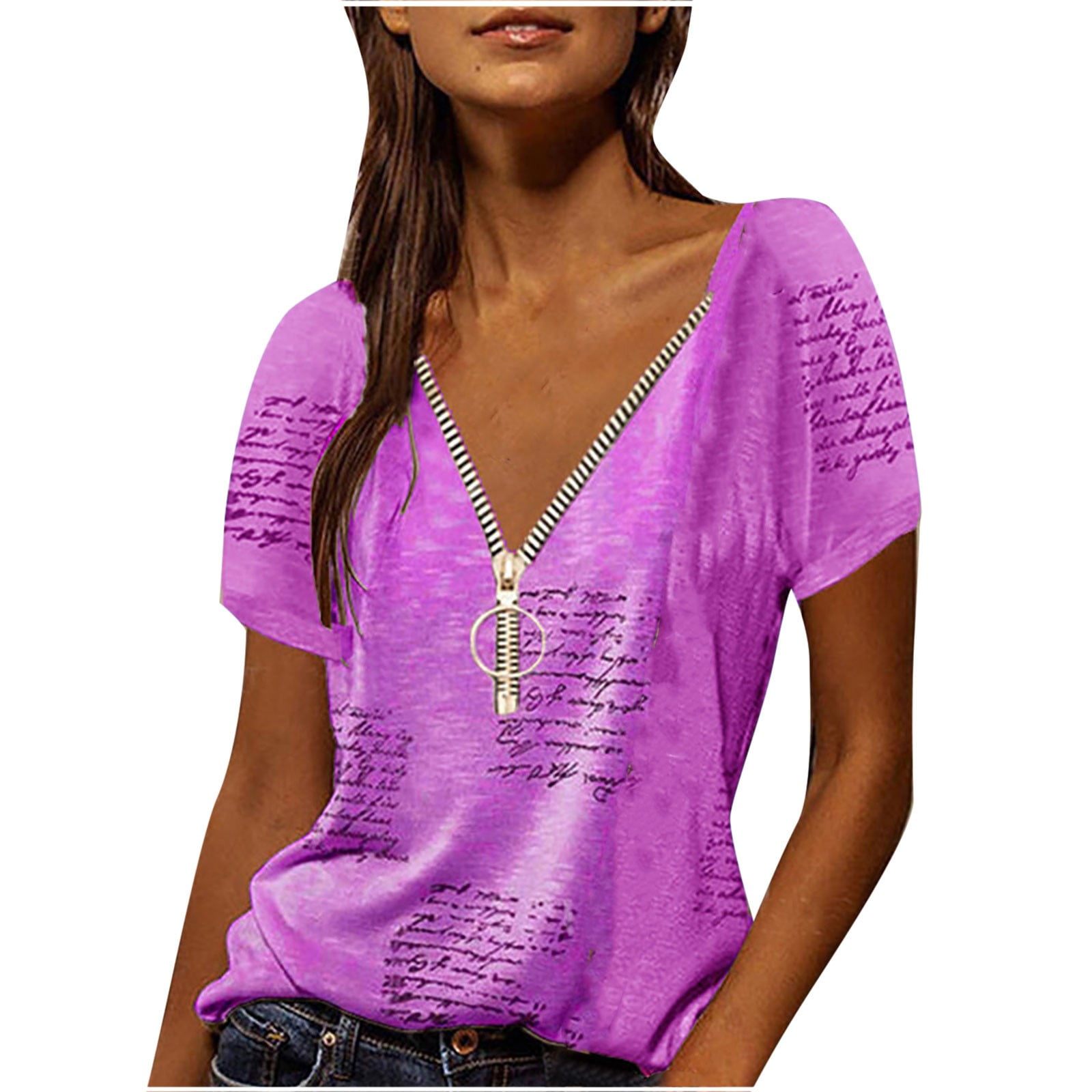 Women Dressy Casual Tops Vintage Zipper 