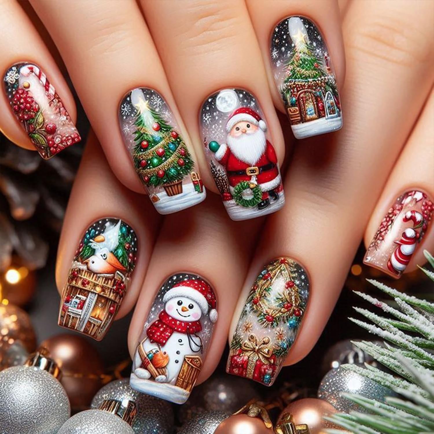 Stickers Nail Art Noël - Père Noël, Sapins, Cadeaux Pour Déco Ongles