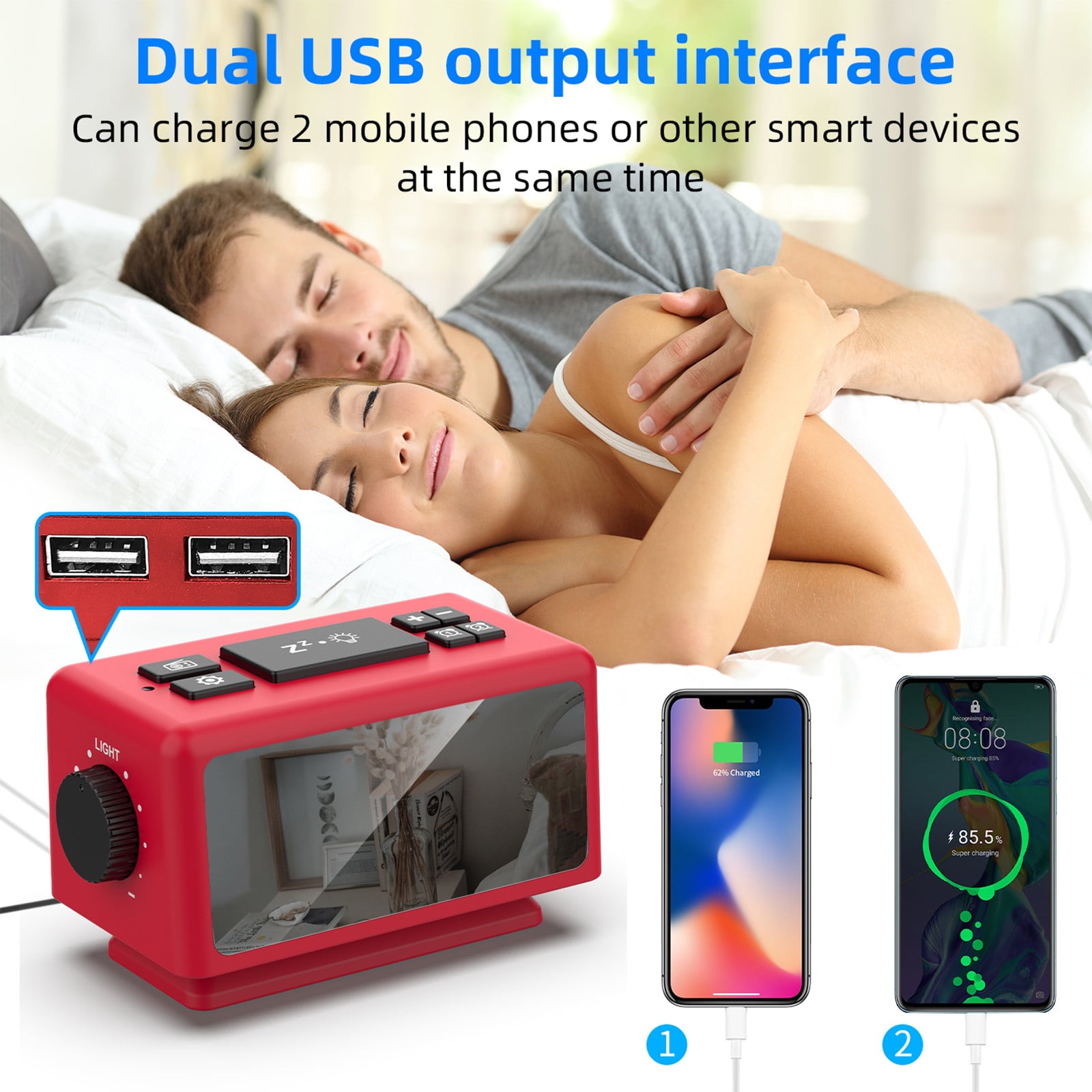 SINIMOKO Perpetual Calendar FM Radio Alarm Clock RGB Colorful Mirror Large Screen Display Electronic Clock Suitable For Giving Holiday Gifts,Father's Day Gifts for Husband