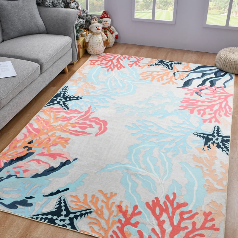 TWINNIS Area Rugs Floral Boho Rug Floor Carpet for Living Room Bedroom,6'x9',Cream White