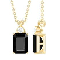 Rosec Jewels Emerald Cut Black Onyx Solitaire Pendant Necklace with Moissanite (6X8 mm), 18K Yellow Gold