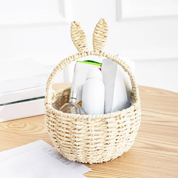 Woven Basket with Rabbit Ears, for Egg Hunting and Easter Gift