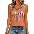 thumbnail image 4 of Women's 250th Anniversary USA V Neck Short Sleeve T Shirt, Casual Retro Letter Print Top with Patriotic Graphic, Lightweight Soft Tee for Independence Day Everyday Wear Saffron XXL, 4 of 5