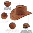 thumbnail image 2 of Sombrero de vaquero, sombrero de vaquero de gamuza, sombrero de vaquero de ala ancha de fieltro occidental para hombres y mujeres, marrón, 2 of 4