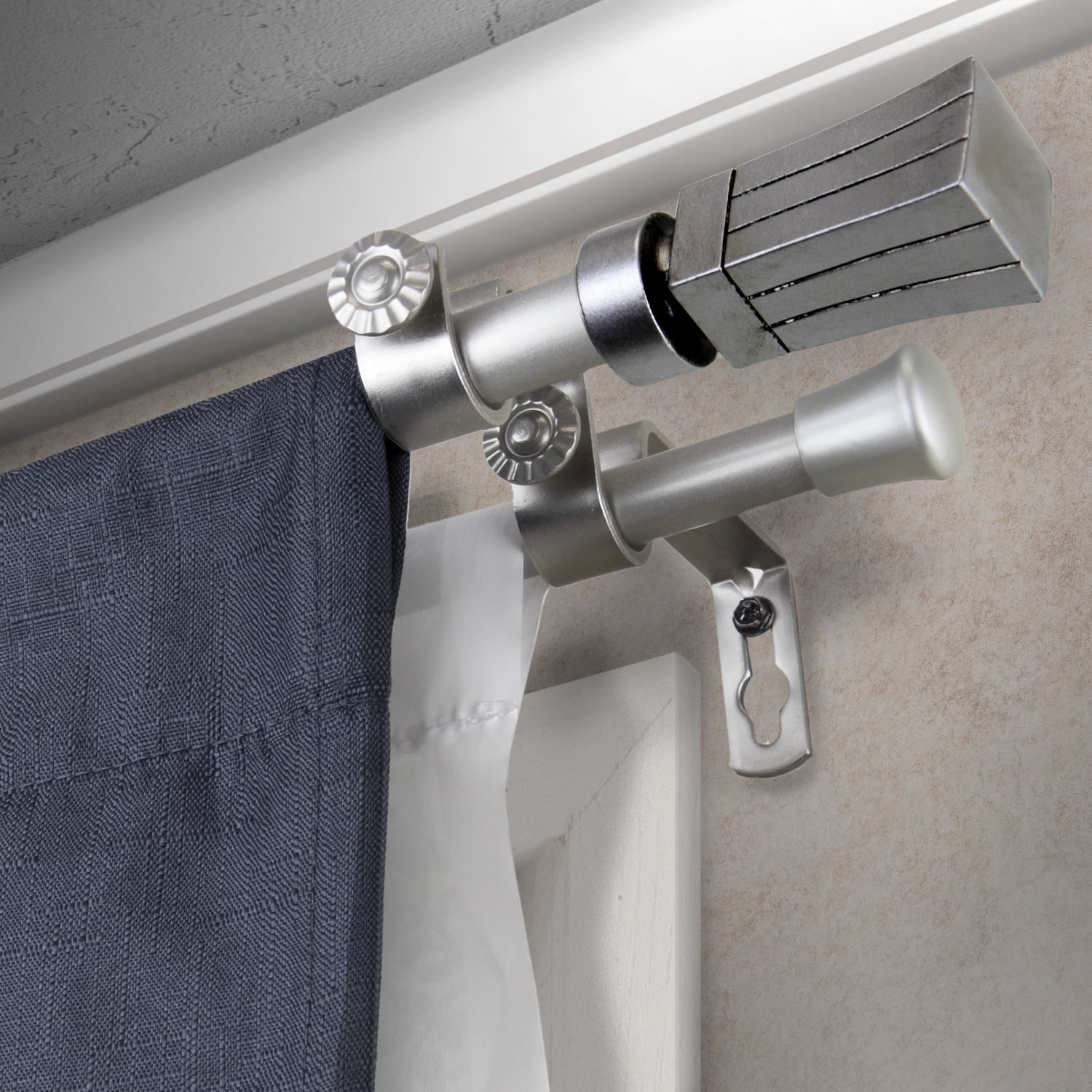 Central Design Products Steel 0.62" Modern Double Curtain Rod, Silver