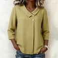 thumbnail image 2 of Women's 100% Cotton V Collar 3/4 Sleeve Blouse, Casual Loose Button Down Work Office Shirt, Breathable Summer Daily Tunic Top for Women S-3XL, 2 of 5