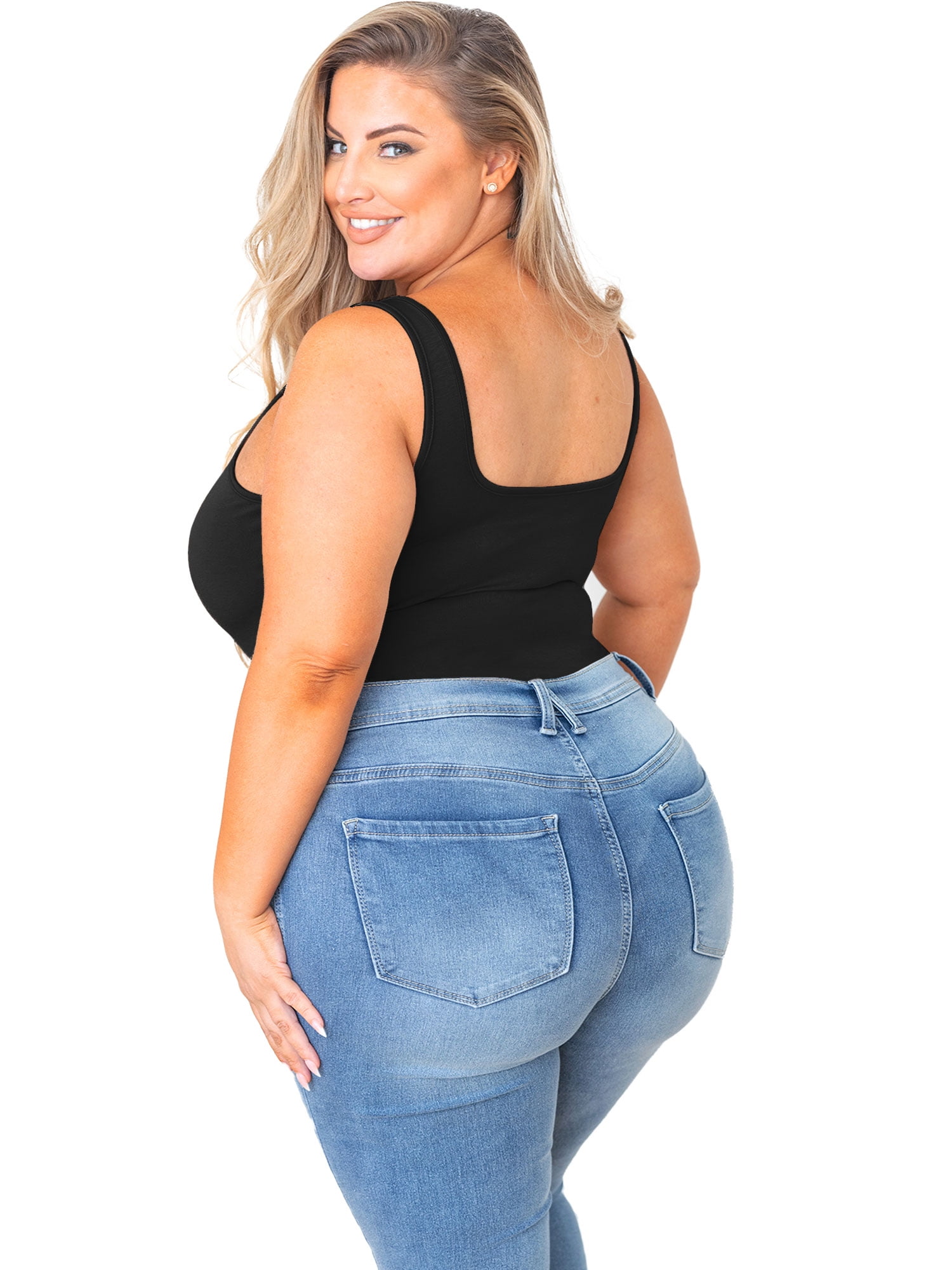 POSESHE Women's Soft Butter Fabric Plus Size Square Neck