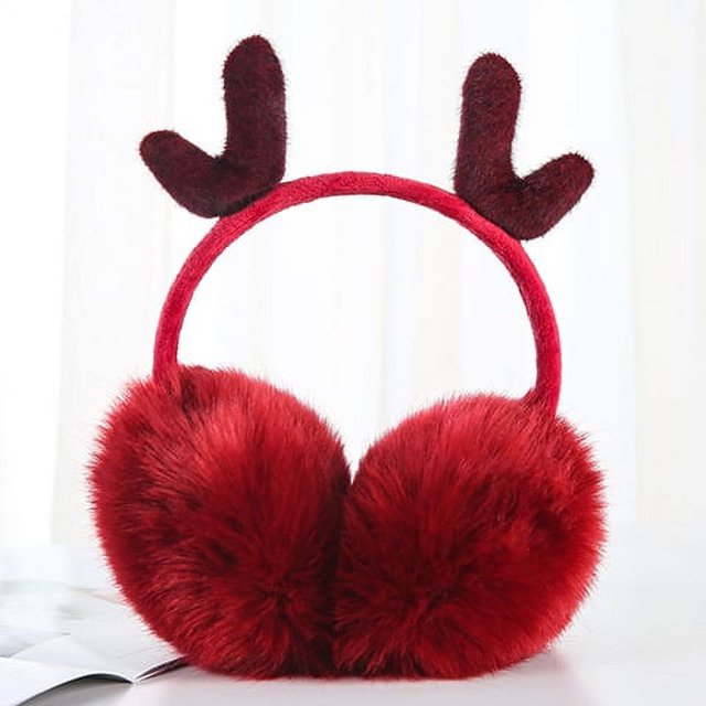 Orejeras cálidas de Invierno, Orejeras con Diadema Ajustables de Alce navideño Lindo para Mujeres y niñas, Orejeras de Invierno para Exteriores, Color Rojo