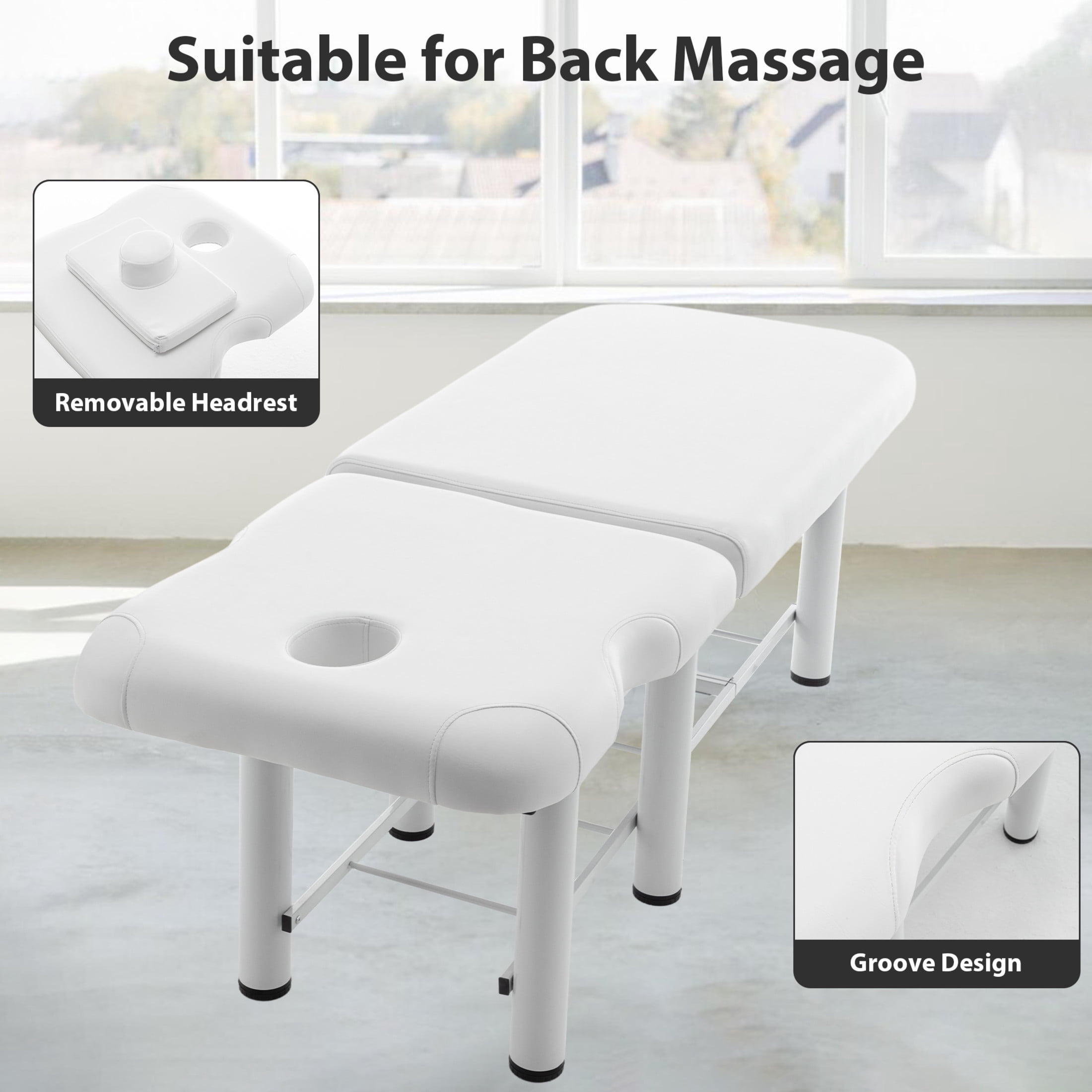 Noble House Massage Table with Adjustable Backrest, Removable Headrest, and Storage Shelf, Salon Bed, White