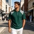 thumbnail image 2 of Fabrcox Mens Short Sleeve Polo Shirts Collared Henley Men's Linen Shirts Lightweight Relaxed Fit Color Block Travel Outdoor Mens Golf Shirts Green XXXL, 2 of 7