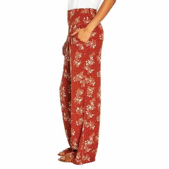 Three Dots Ladies' Printed Pant (Burnt Orange floral dot, L)