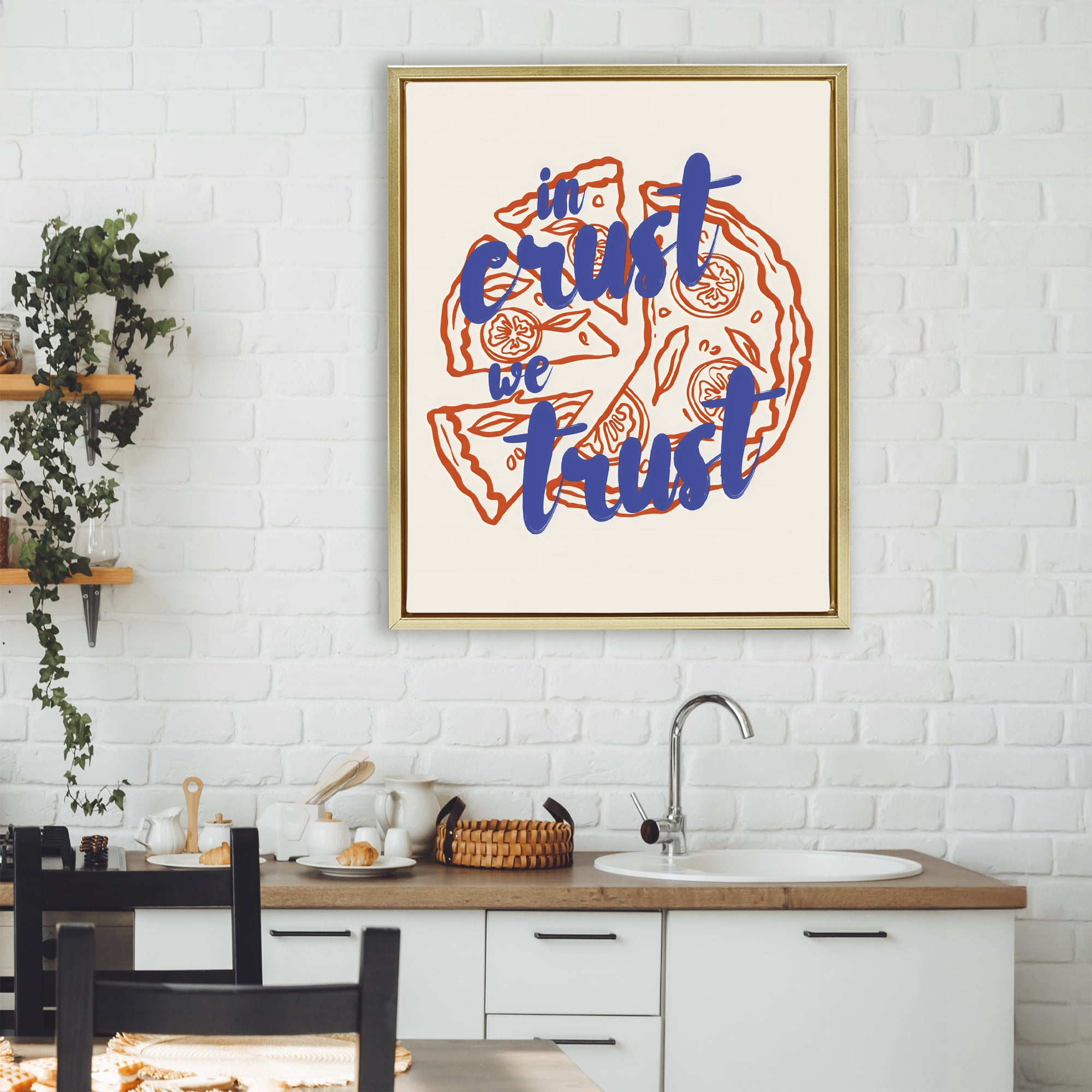 Stupell Industries In Crust We Trust Pizza Gold Framed Floater Canvas Wall Art, design by The Prints Vibe