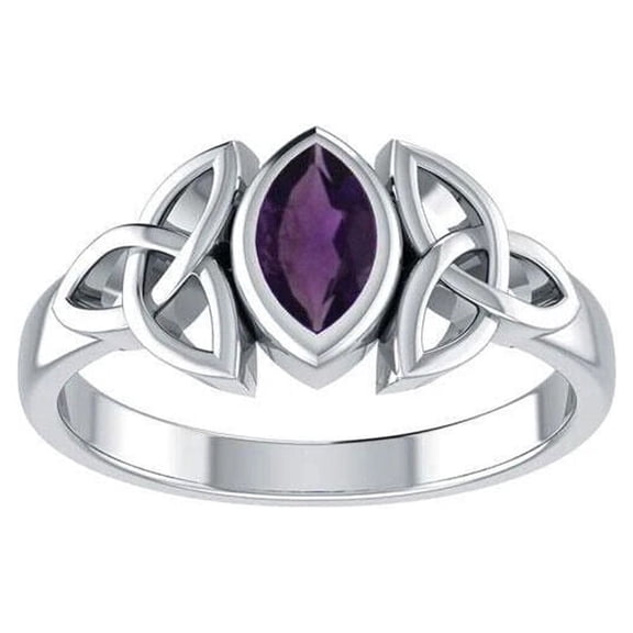 Celtic Triquetra Trinity Ring Amethyst 925 Sterling Silver Fine Ancestry Jewelry