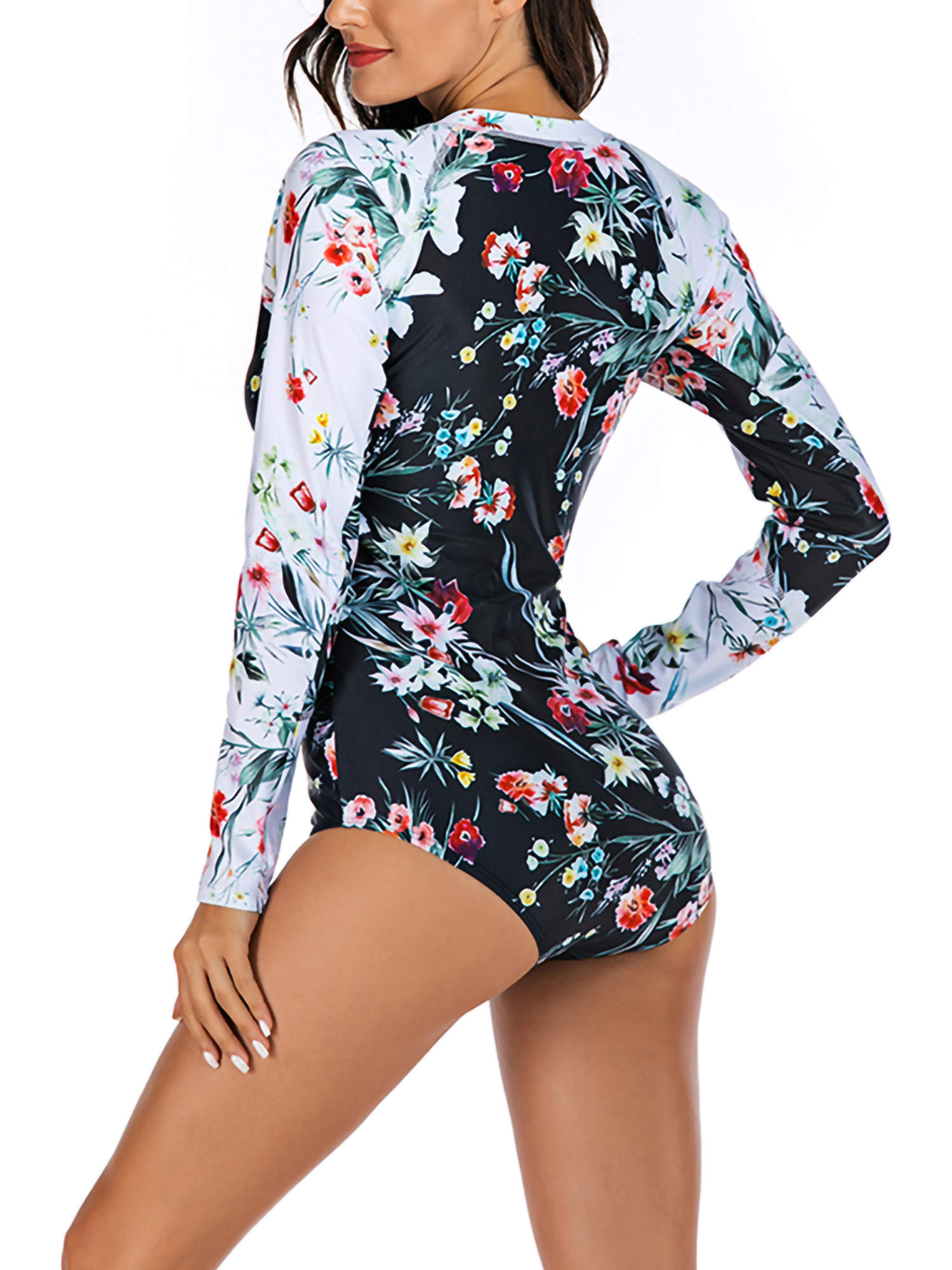 Sexy Dance Women's One Piece Swimsuit Long Sleeve Zip Floral Print Swimwear Bathing Suits for Surfing,Diving,Swimming,Rashguard - image 5 of 8