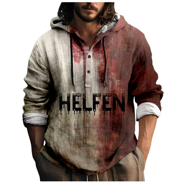 Chemise Décontractée Imprimée Halloween pour Hommes Col Rond Boutonnée Design Taches de Sang Manches Longues Grande Taille Haut Confortable Élégant