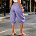 thumbnail image 6 of Zulora Women's High Waisted Wide Leg Capri Pants Stretchy Elastic Waist Pleated Cropped Trousers Loose Casual Summer Pants, 6 of 8