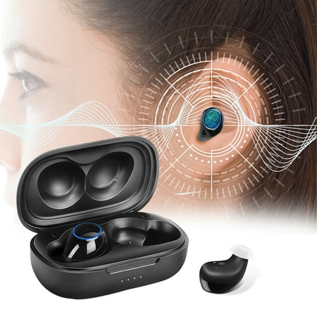Hearing Aids for Senior with Noise Reduction, Rechargeable Mini in-Ear Digital Hearing Aids for Seniors, 1Pair (Black)